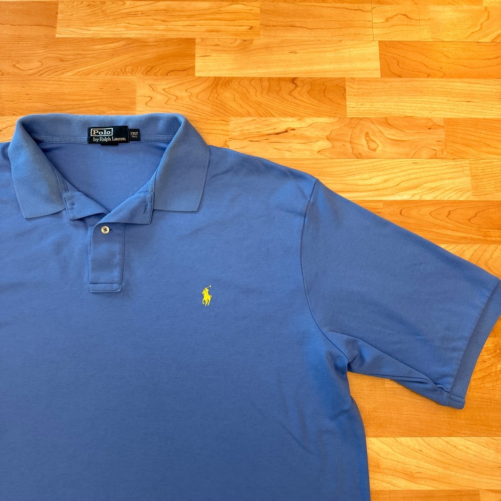 Vintage Polo Ralph Lauren Mens 2XLT Tall Blue Short Sleeve Pony Logo Polo Shirt